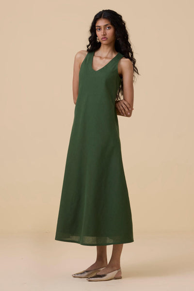 Saira Green Sleeveless Maxi Dress