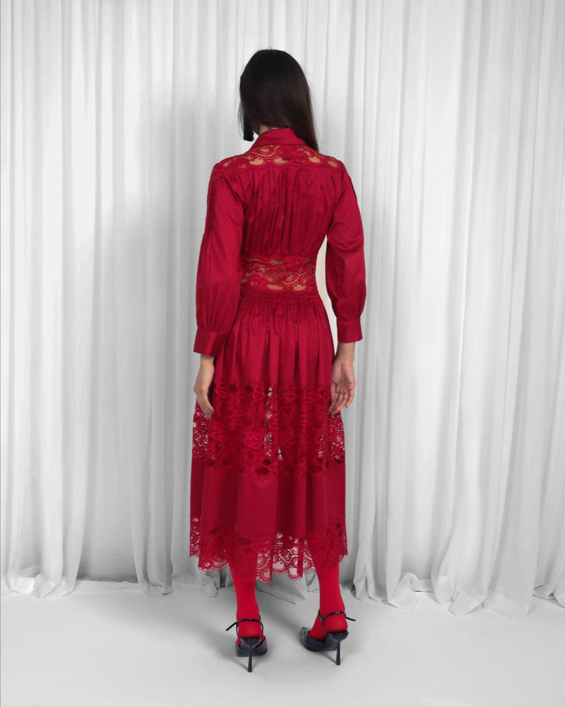 Salem Dress-Red 100% cotton by Leh Studios in red color for women Worldwide