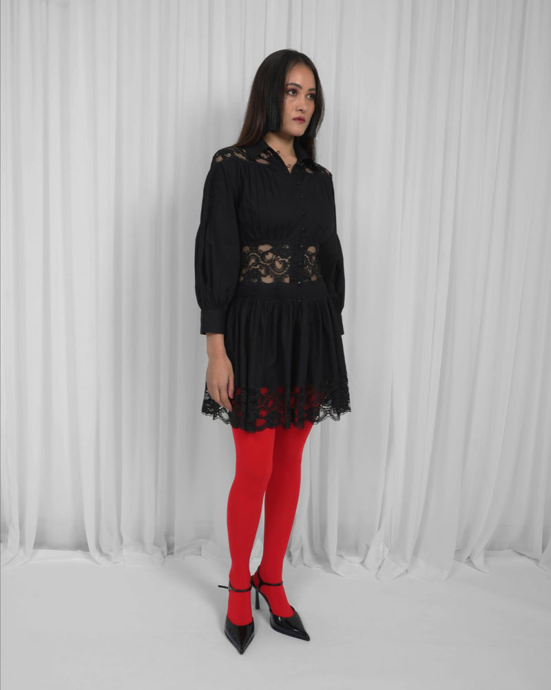 Salem Mini Dress-Black 100% cotton by Leh Studios in black color for women Worldwide