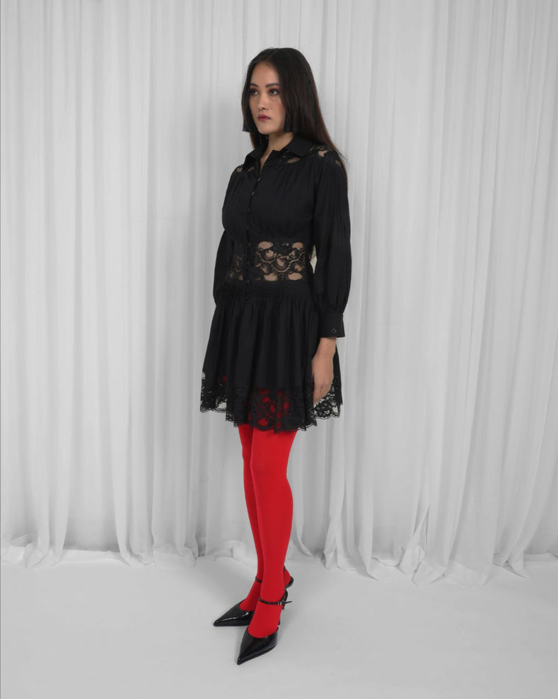 Salem Mini Dress-Black 100% cotton by Leh Studios in black color for women Worldwide