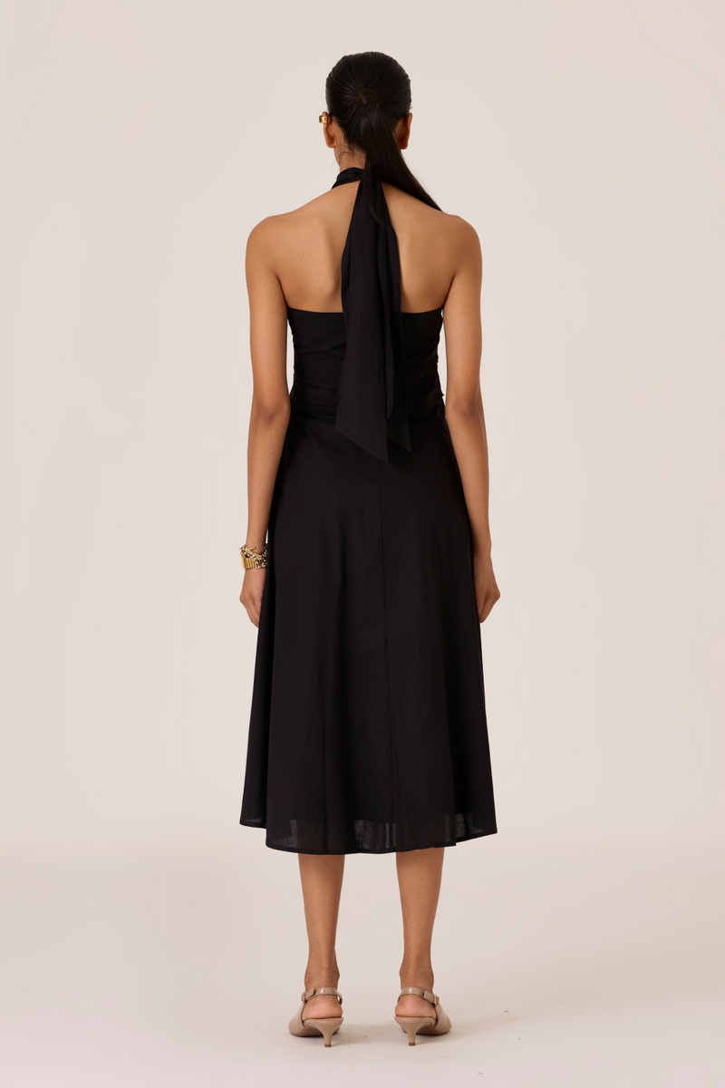 Samaria Black Halter Dress chanderi by The Summer House in black color for women Worldwide