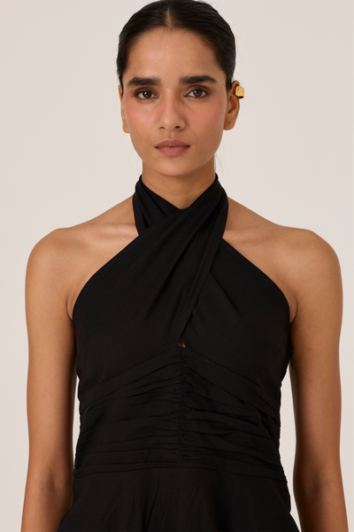 Samaria Black Halter Dress