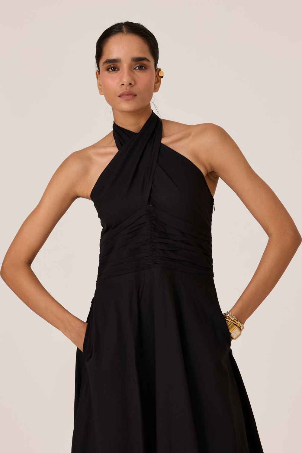 Samaria Black Halter Dress