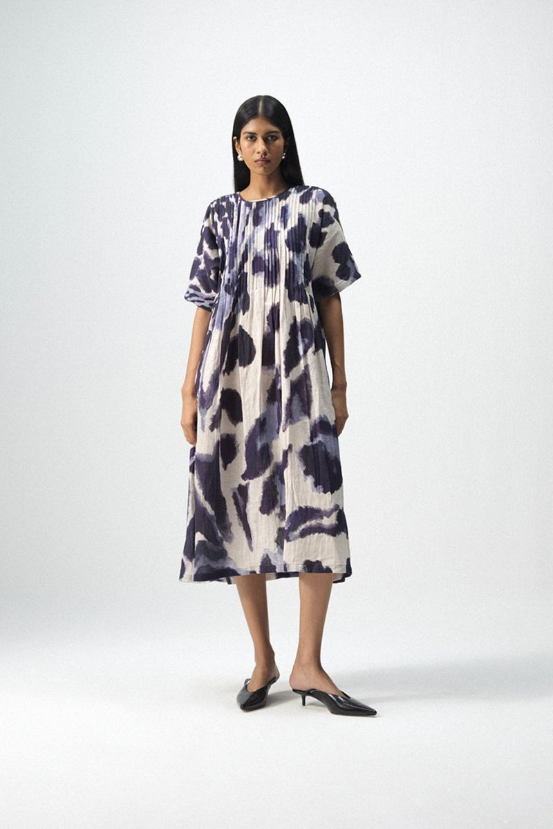 SAMBURU LINEN PINTUCKS DRESS by Yam in blue color for women Worldwide