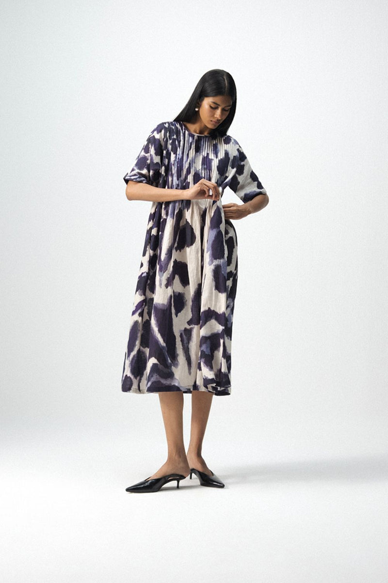 SAMBURU LINEN PINTUCKS DRESS by Yam in blue color for women Worldwide