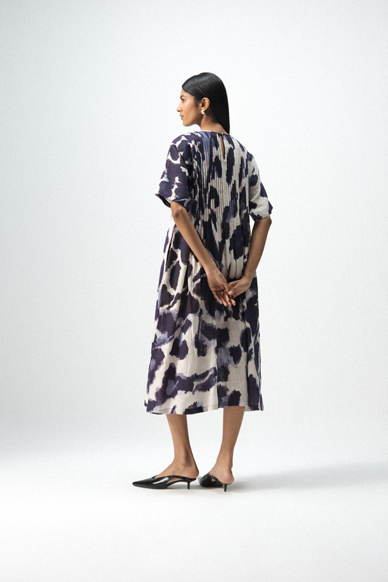SAMBURU LINEN PINTUCKS DRESS by Yam in blue color for women Worldwide