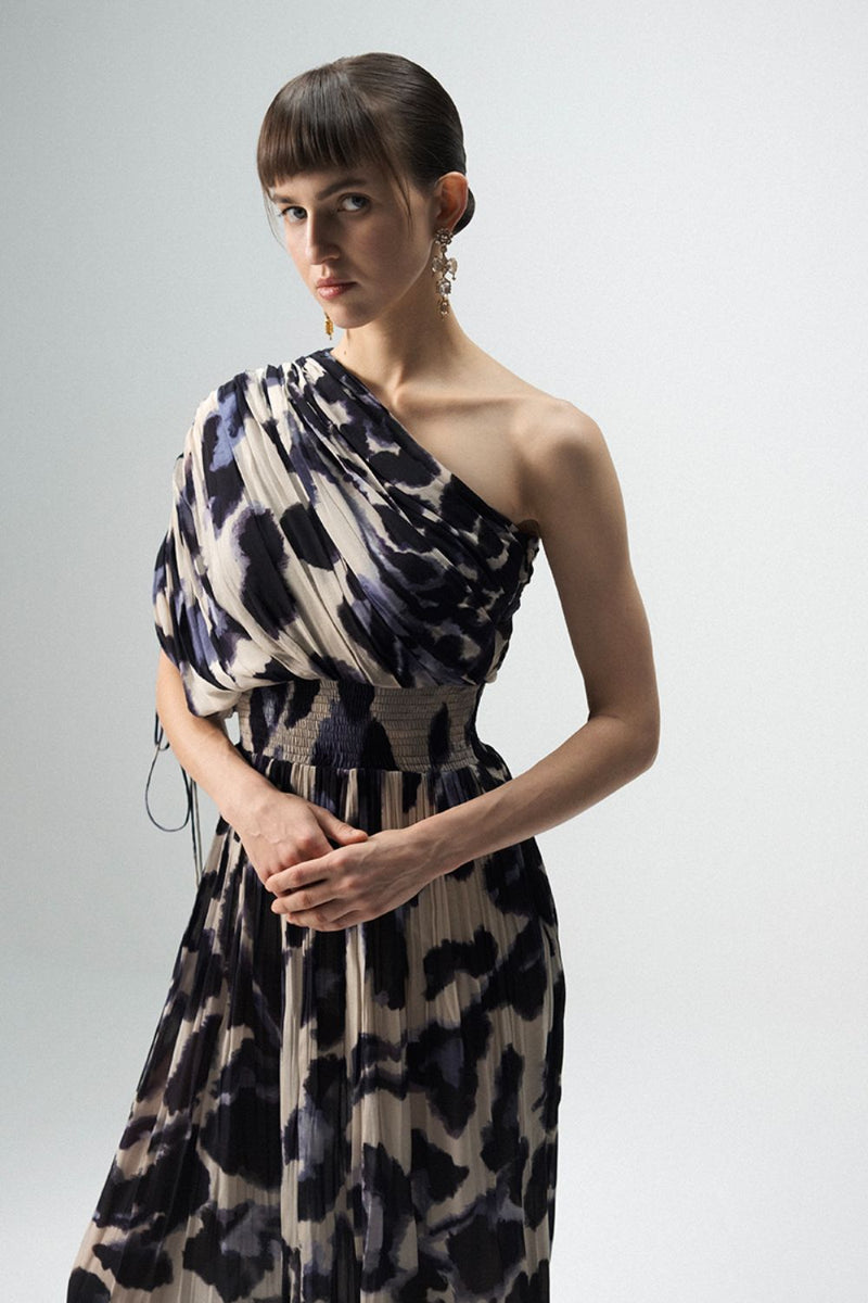 SAMBURU ONE SHOULDER DRESS by Yam in blue color for women Worldwide