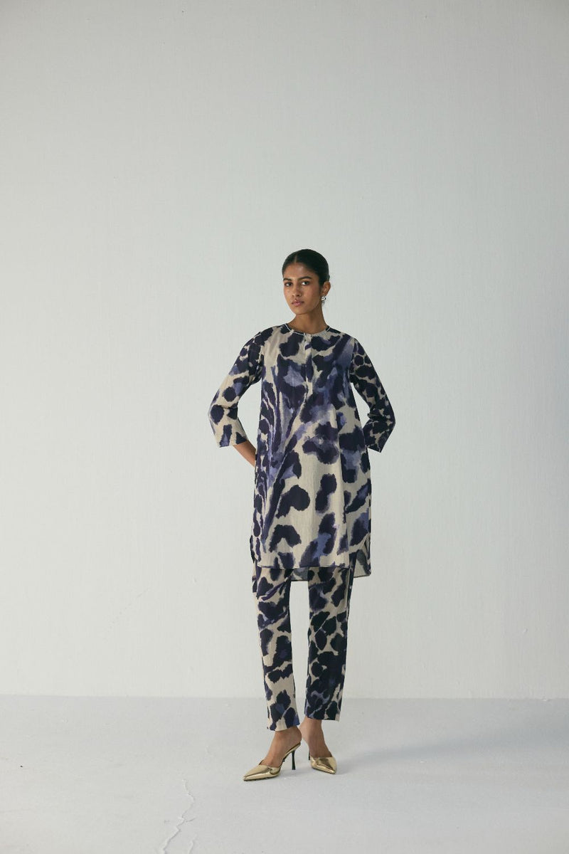 SAMBURU SHORT KURTA SET cotton by Yam in blue color for women Worldwide