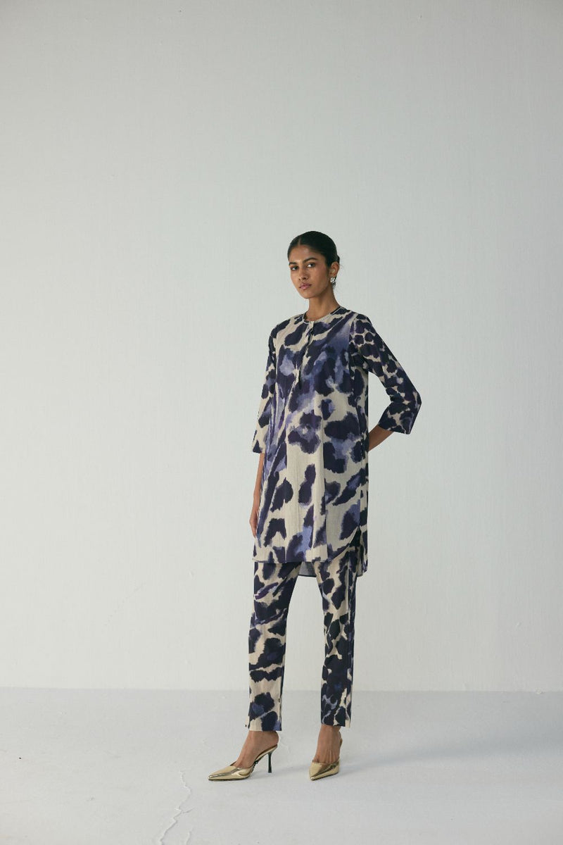 SAMBURU SHORT KURTA SET cotton by Yam in blue color for women Worldwide