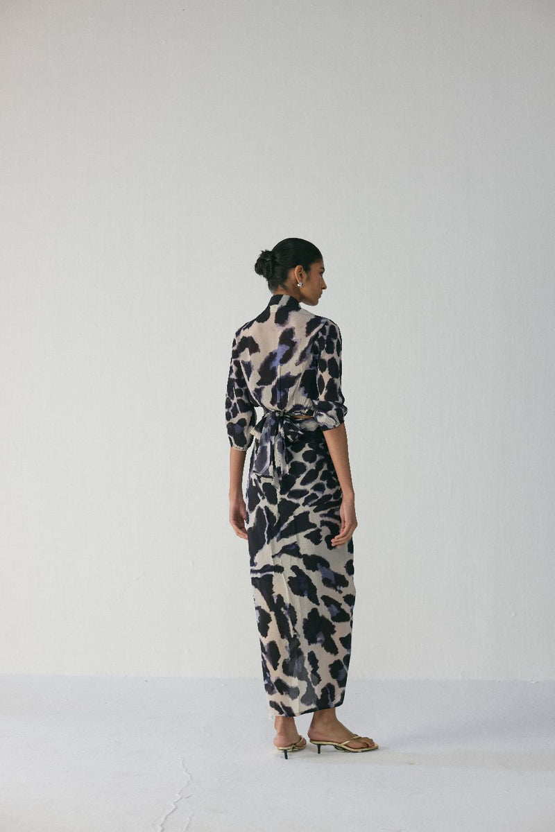 SAMBURU TIE UP TOP AND SKIRT SET by Yam in blue color for women Worldwide