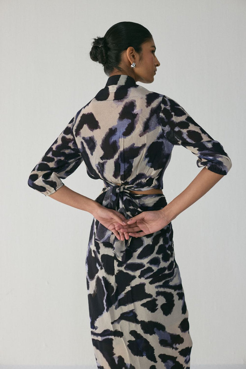 SAMBURU TIE UP TOP AND SKIRT SET by Yam in blue color for women Worldwide
