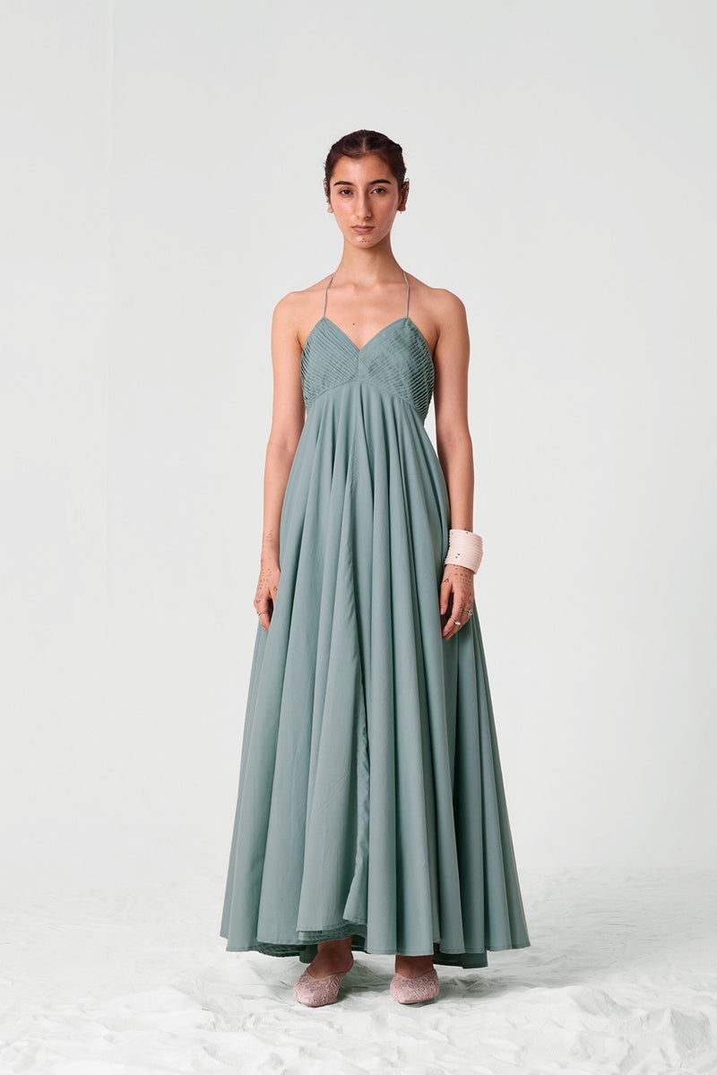 Samir Pleated Halter Neck Dress