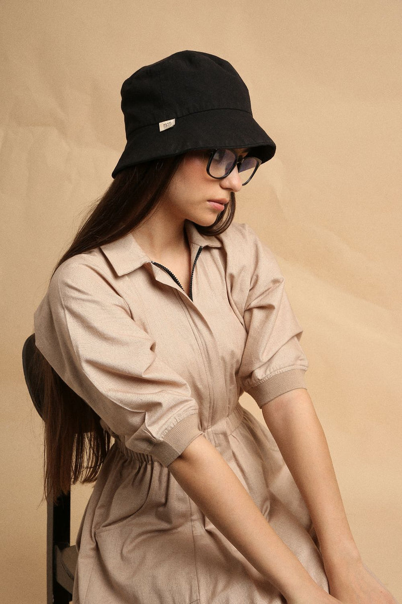 Sand Collar Sphara Jumpsuit 100% cotton by Mati in sand color for women Worldwide