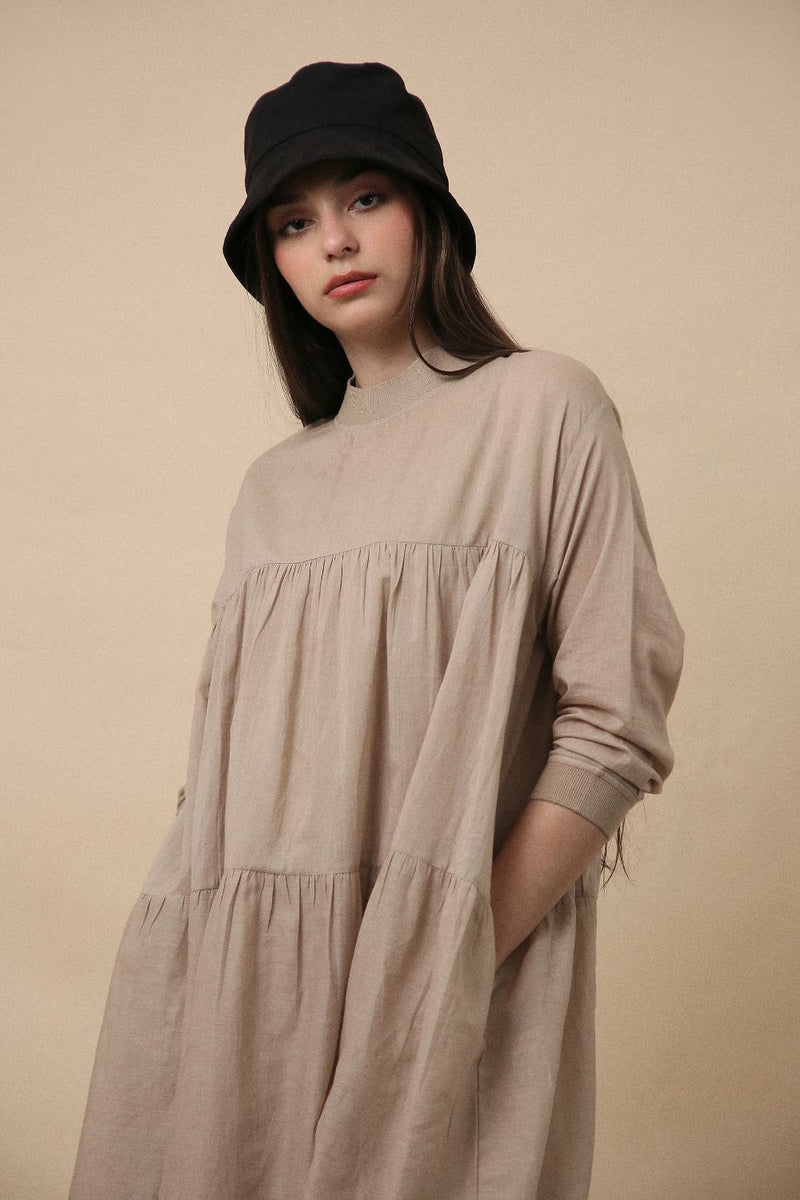 Sand Mul Rib Vena Dress 100% cotton by Mati in sand color for women Worldwide