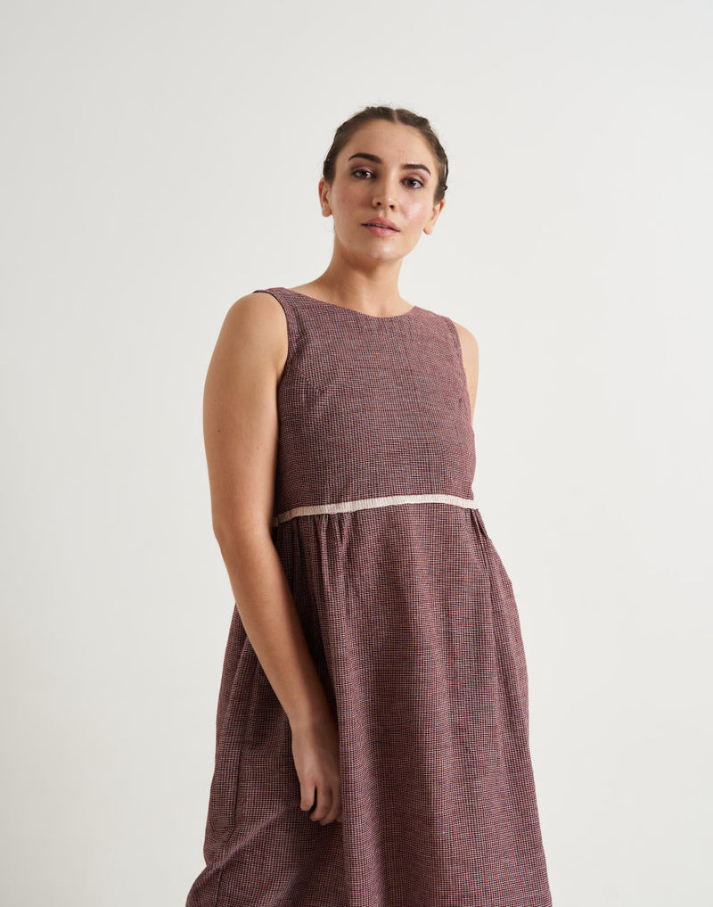 Sangria checkered Midi Dress - Red checks cotton by World of Crow in red color for women Worldwide