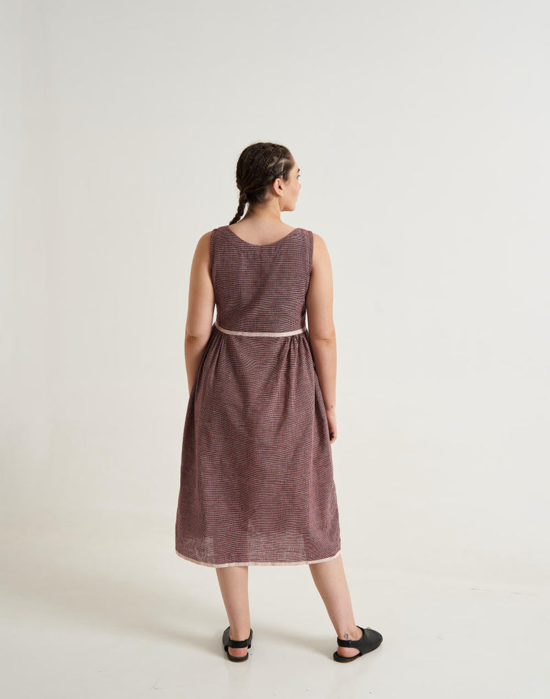 Sangria checkered Midi Dress - Red checks cotton by World of Crow in red color for women Worldwide