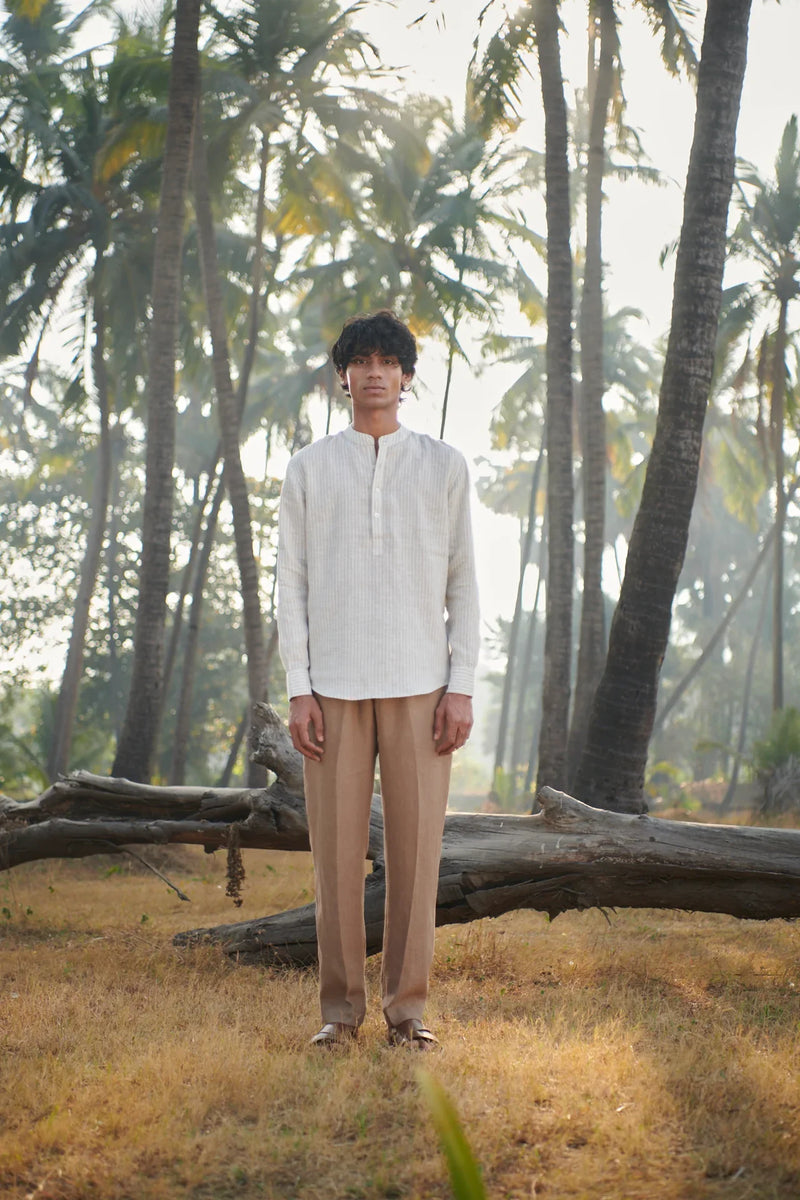 Undyed Pinstripe Linen Men's Shirt Kurta linen by Saphed Men for men Worldwide