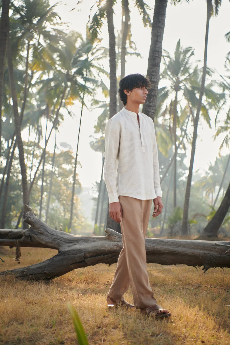 Undyed Pinstripe Linen Men's Shirt Kurta linen by Saphed Men for men Worldwide