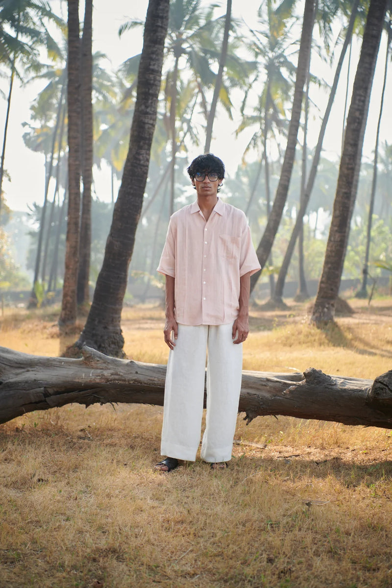 Blush Linen Men's Pleated Camp Collar Shirt linen by Saphed Men for men Worldwide