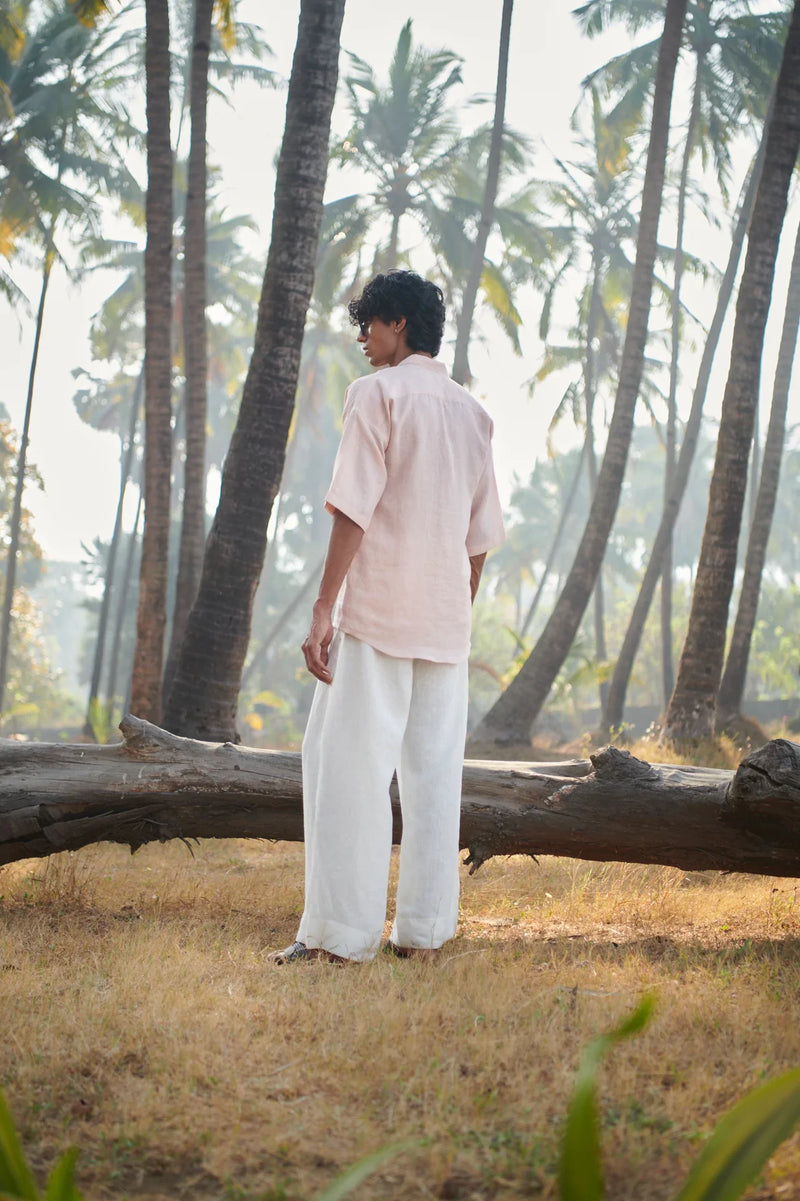 Blush Linen Men's Pleated Camp Collar Shirt linen by Saphed Men for men Worldwide
