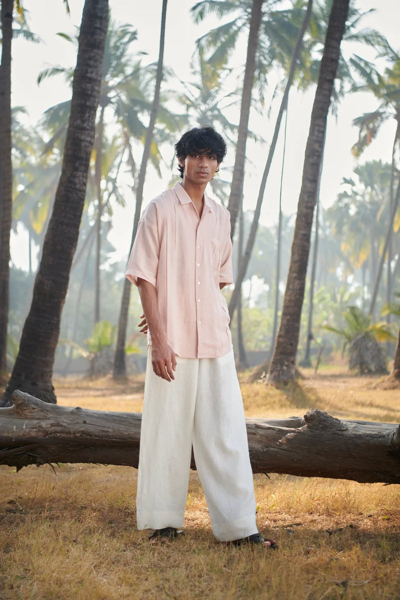 Blush Linen Men's Pleated Camp Collar Shirt linen by Saphed Men for men Worldwide
