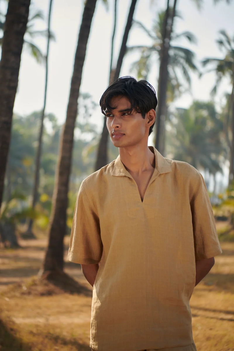Husk Linen Men's Popover Shirt linen by Saphed Men for men Worldwide
