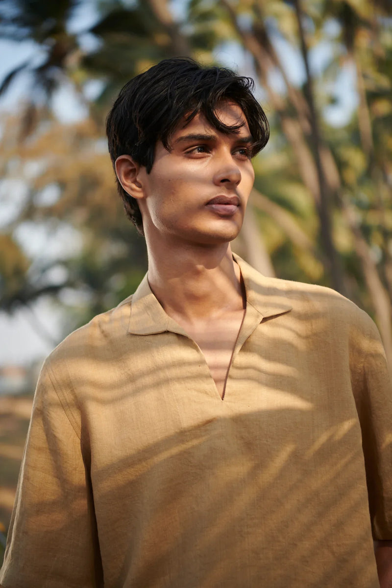 Husk Linen Men's Popover Shirt linen by Saphed Men for men Worldwide