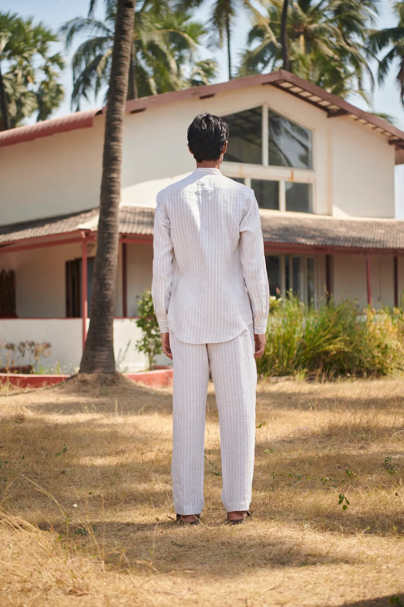 Undyed Boldstripe Linen Men's Oxford Shirt - Slim Fit linen by Saphed Men for men Worldwide