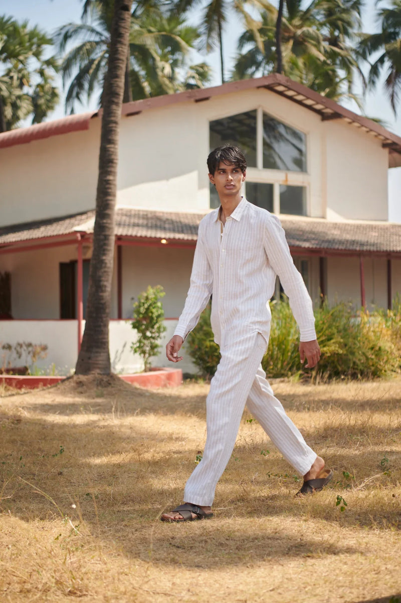 Undyed Boldstripe Linen Men's Lounge Pants linen by Saphed Men for men Worldwide