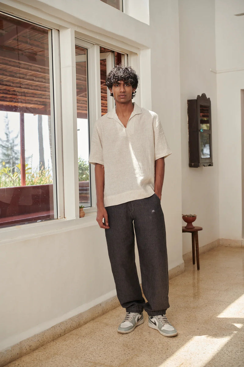 Graphite Linen Denim Men's Relaxed Jogger Pants linen by Saphed Men for men Worldwide