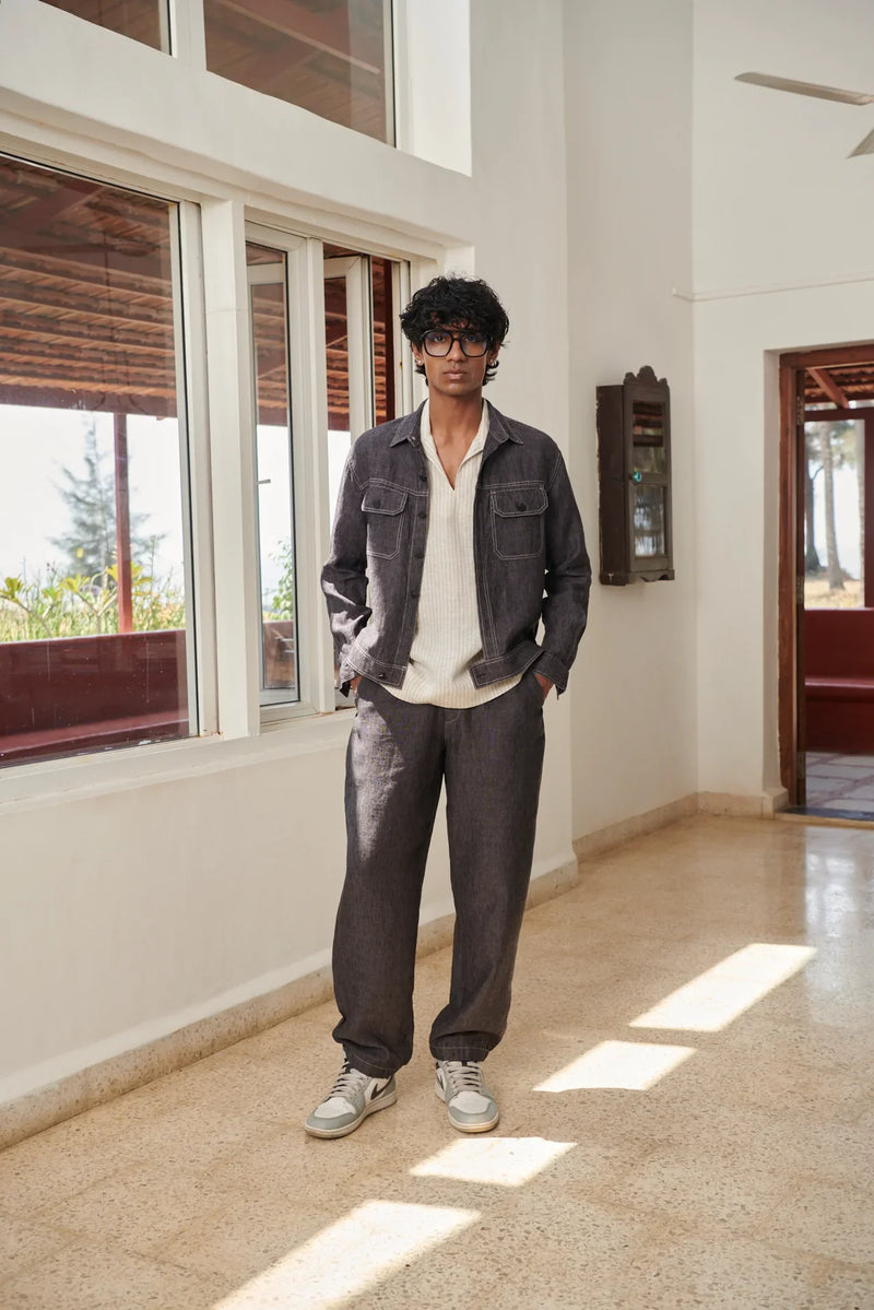 Graphite Linen Men's Jacket & Jogger Set linen by Saphed Men for men Worldwide