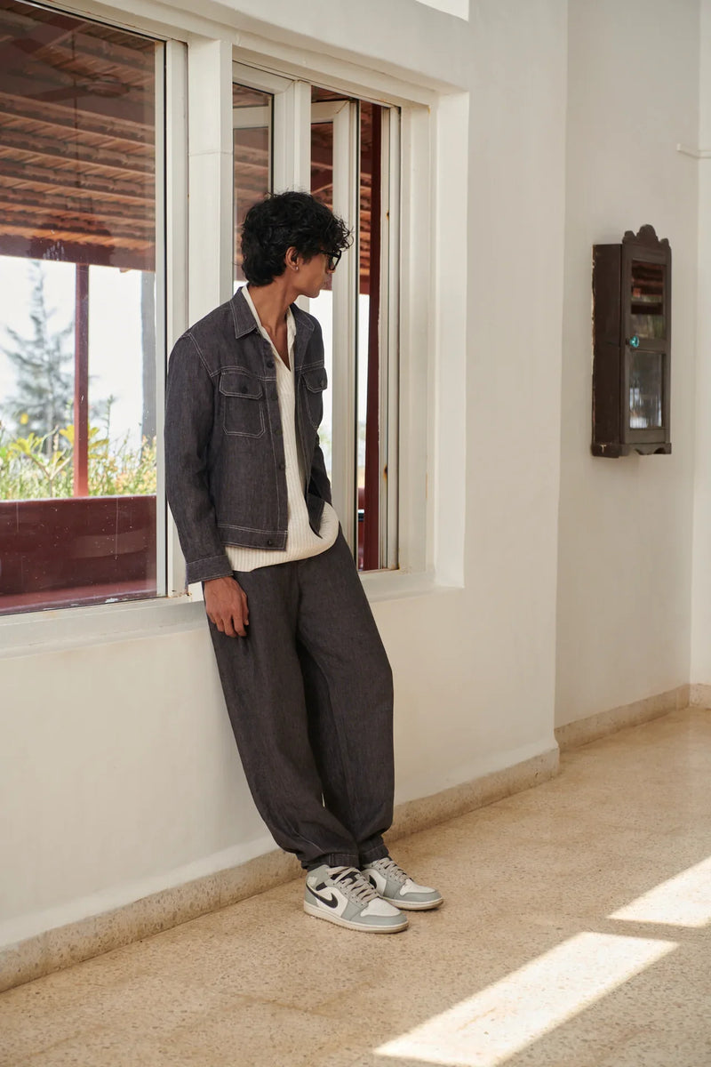 Graphite Linen Men's Jacket & Jogger Set linen by Saphed Men for men Worldwide