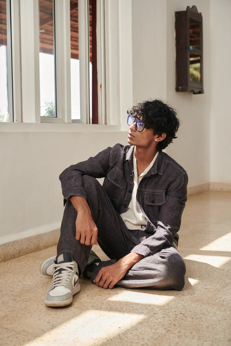 Graphite Linen Men's Jacket & Jogger Set linen by Saphed Men for men Worldwide