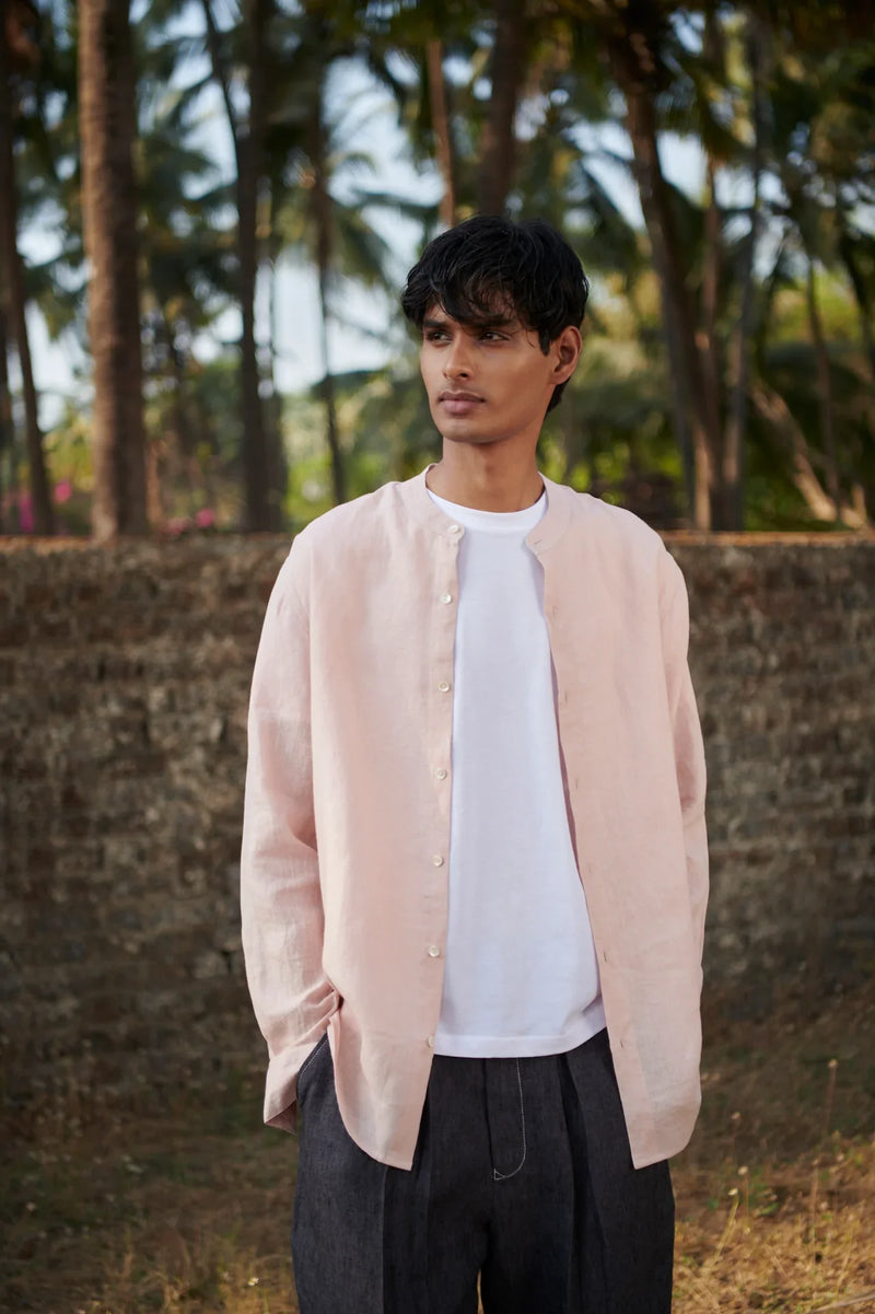 Blush Linen Men's Band Collar Shirt linen by Saphed Men for men Worldwide
