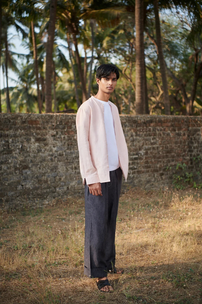 Blush Linen Men's Band Collar Shirt linen by Saphed Men for men Worldwide