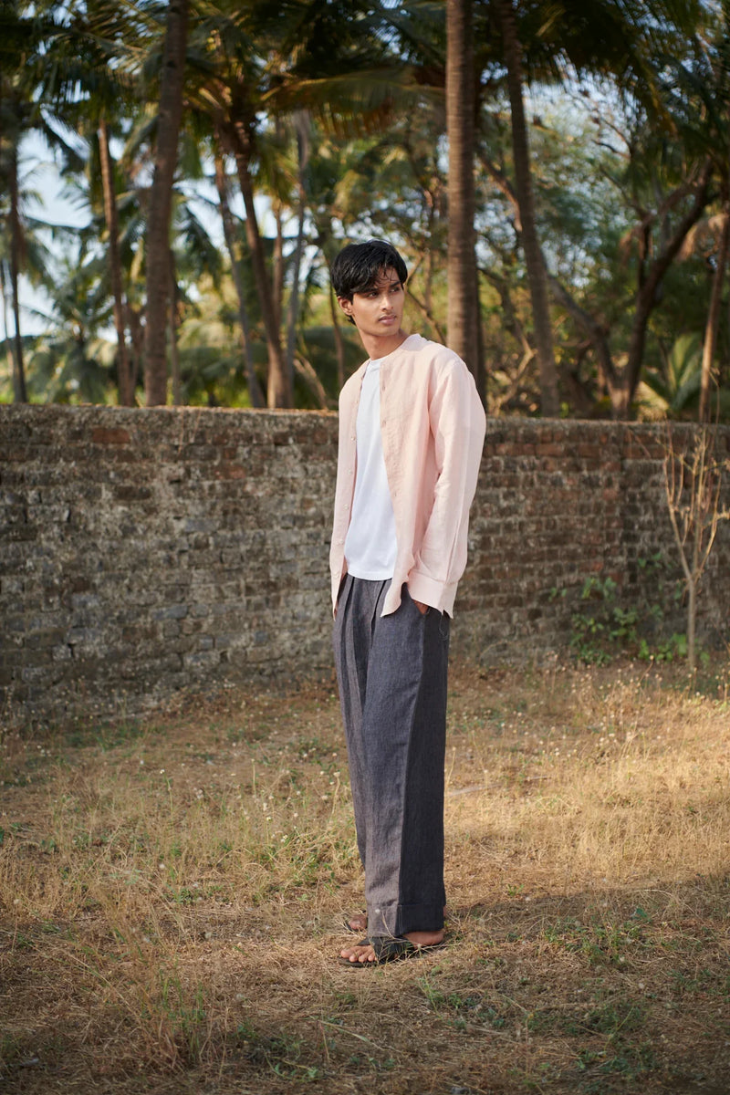 Blush Linen Men's Band Collar Shirt linen by Saphed Men for men Worldwide