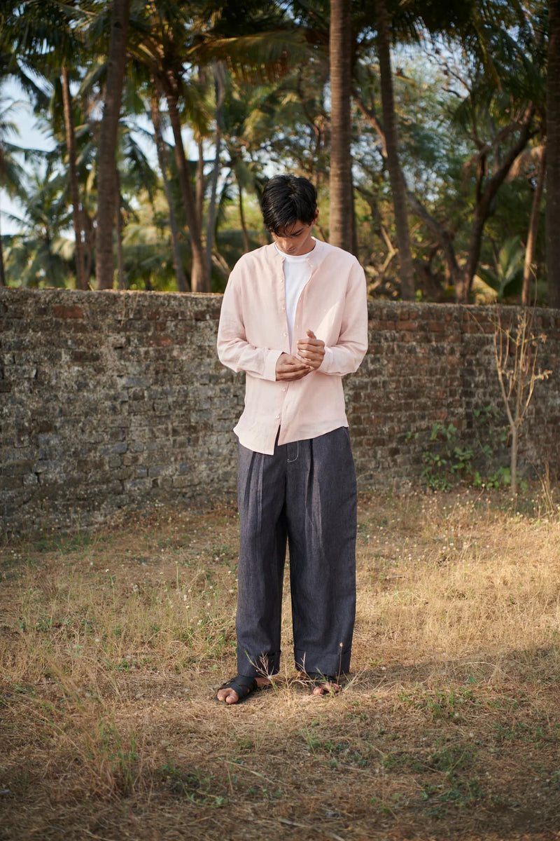 Blush Linen Men's Band Collar Shirt linen by Saphed Men for men Worldwide