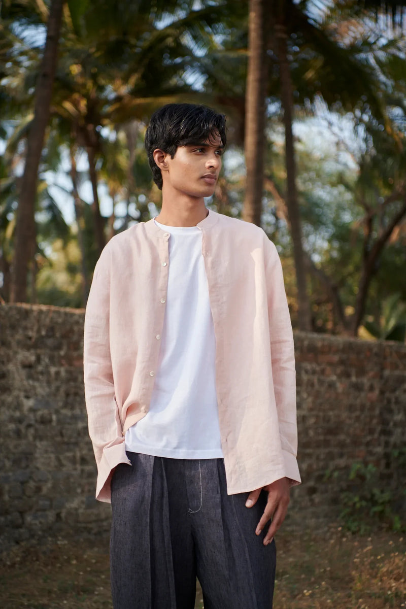 Blush Linen Men's Band Collar Shirt linen by Saphed Men for men Worldwide
