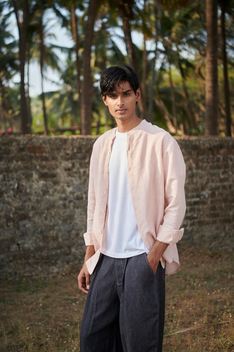 Blush Linen Men's Band Collar Shirt linen by Saphed Men for men Worldwide