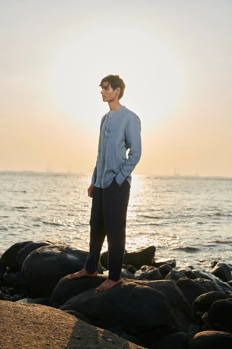 Sky Linen Men's Shirt Kurta linen by Saphed Men for men Worldwide