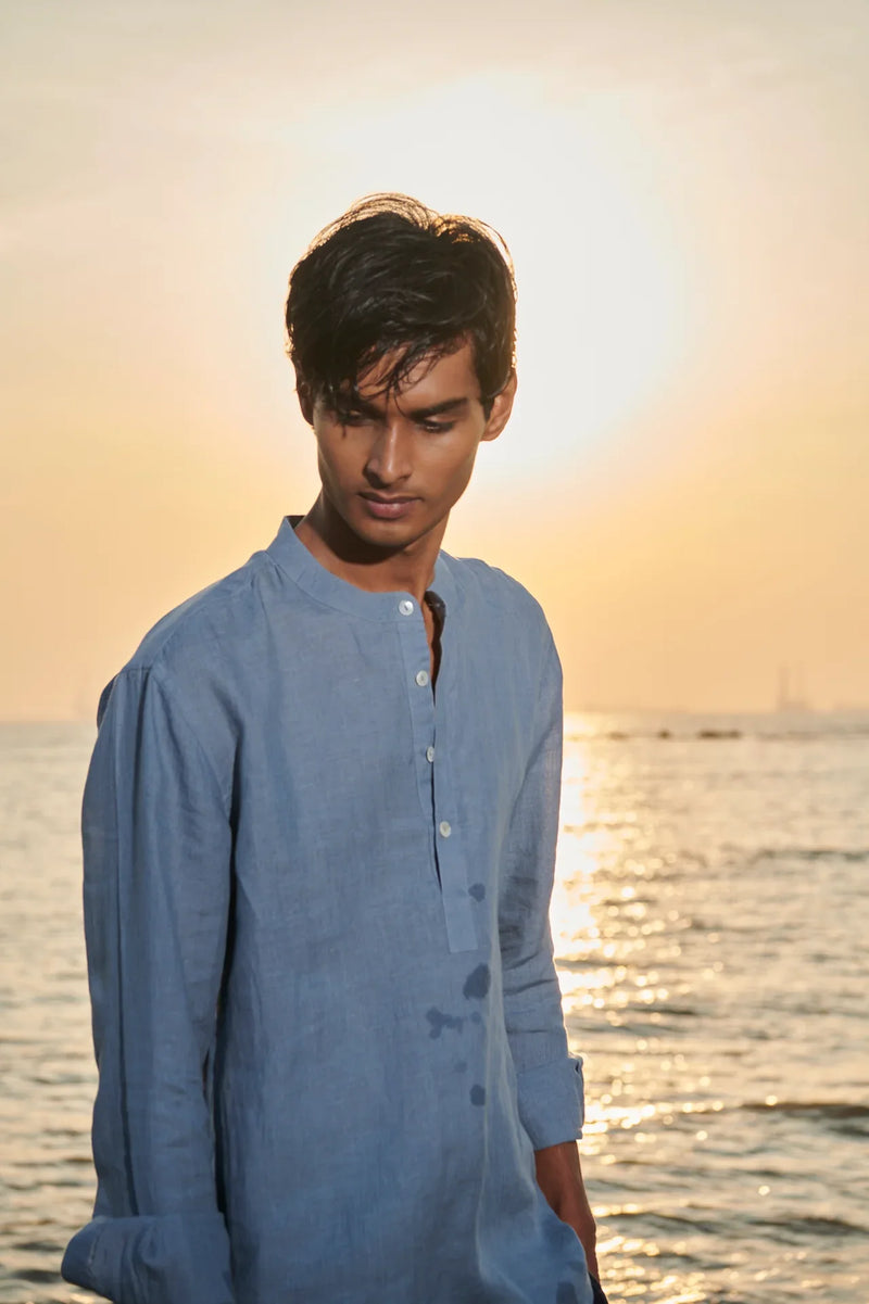 Sky Linen Men's Shirt Kurta linen by Saphed Men for men Worldwide