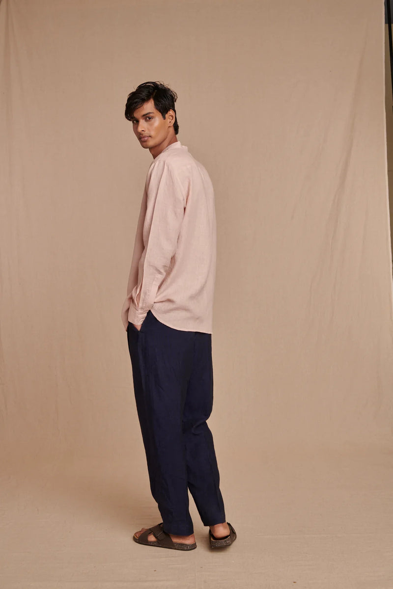 Blush Linen Men's Band Collar Shirt linen by Saphed Men for men Worldwide