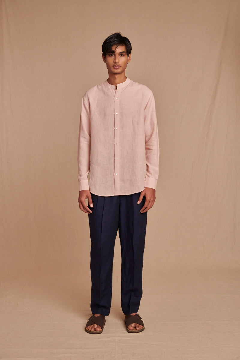 Blush Linen Men's Band Collar Shirt linen by Saphed Men for men Worldwide