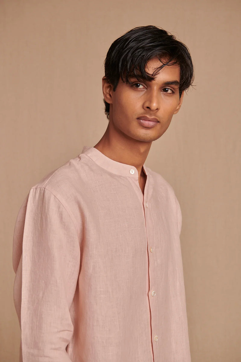 Blush Linen Men's Band Collar Shirt linen by Saphed Men for men Worldwide