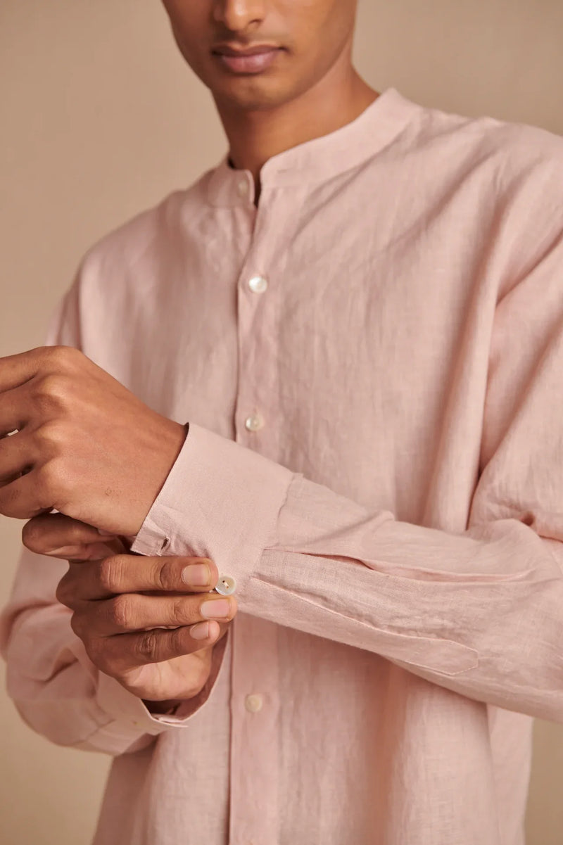 Blush Linen Men's Band Collar Shirt linen by Saphed Men for men Worldwide