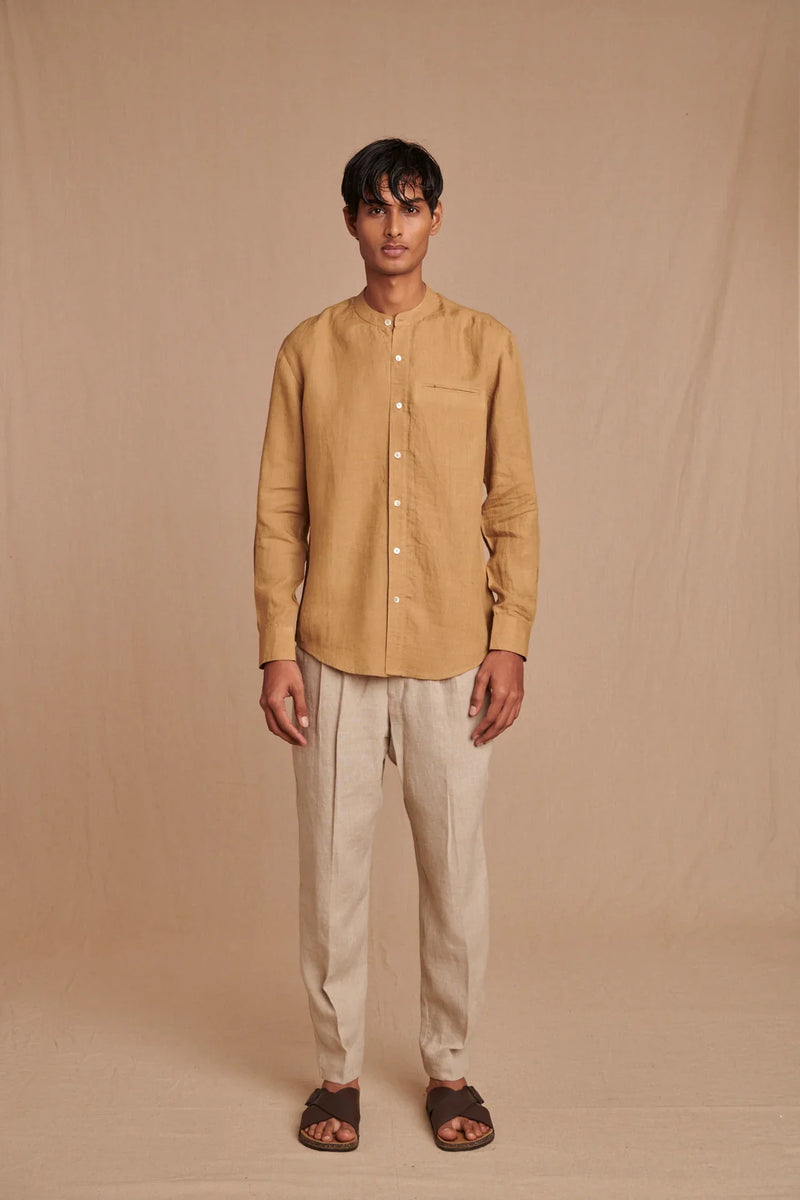 Husk Linen Men's Band Collar Shirt - Slim Fit linen by Saphed Men for men Worldwide