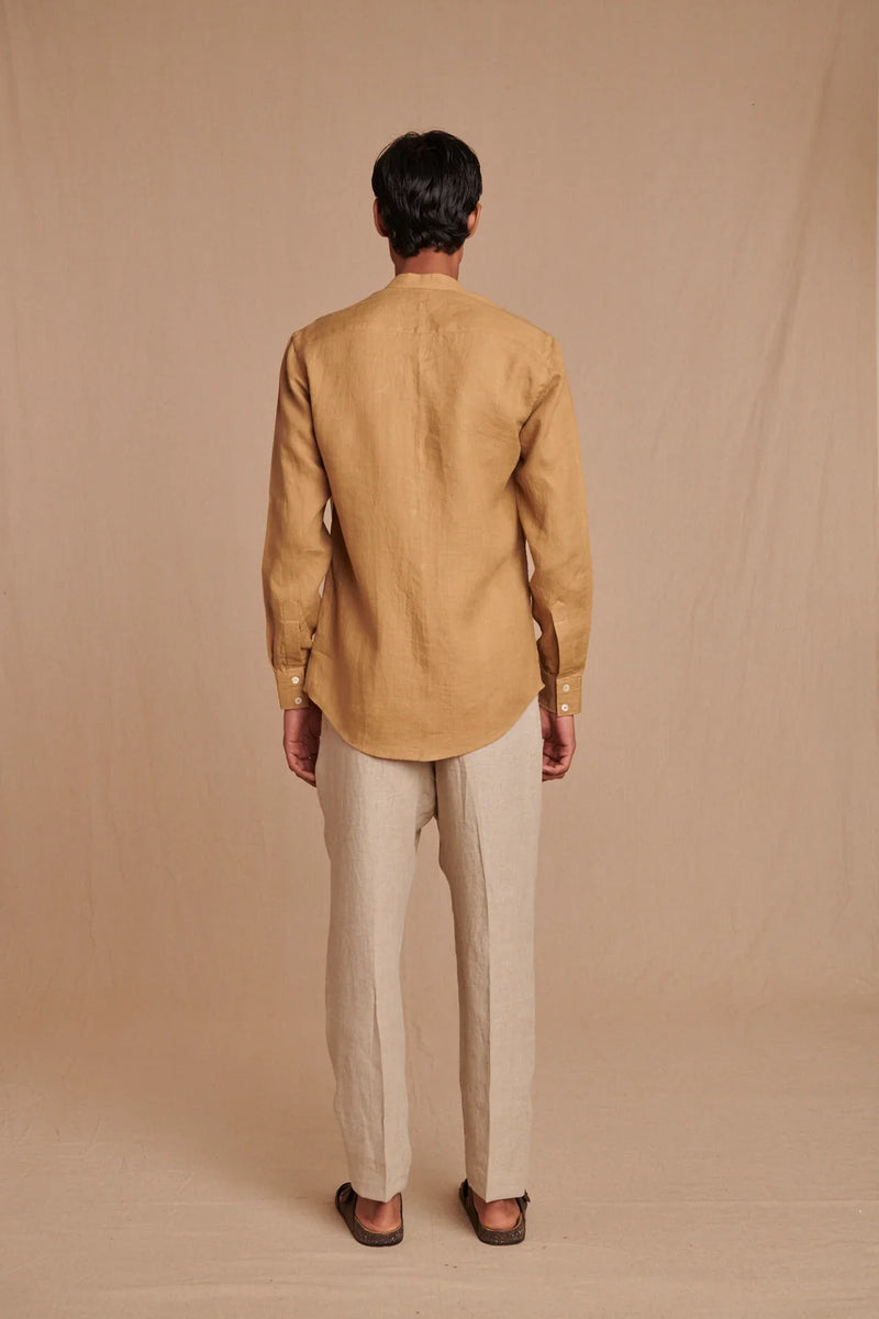 Husk Linen Men's Band Collar Shirt - Slim Fit linen by Saphed Men for men Worldwide