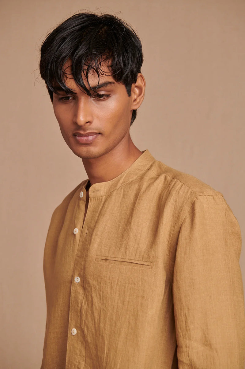 Husk Linen Men's Band Collar Shirt - Slim Fit linen by Saphed Men for men Worldwide