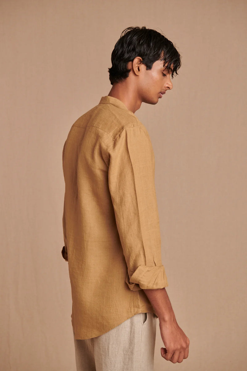 Husk Linen Men's Band Collar Shirt - Slim Fit linen by Saphed Men for men Worldwide