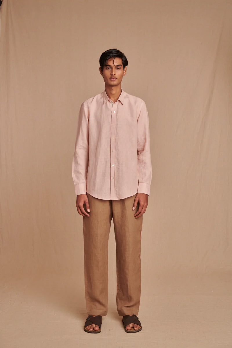 Blush Linen Men's Oxford Shirt - Slim Fit linen by Saphed Men for men Worldwide